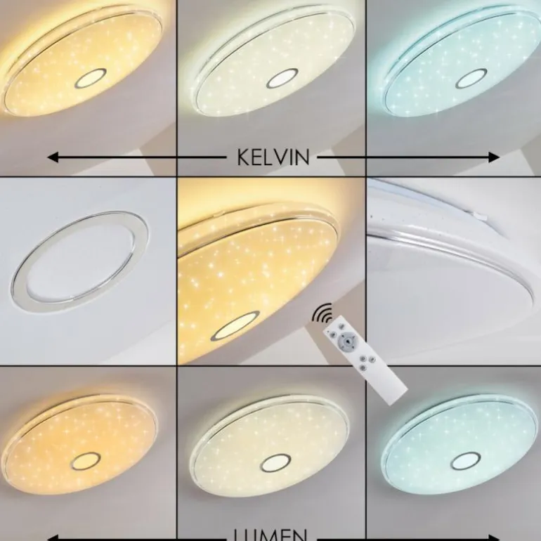 Plafonnier Cirque LED Chrome, 1 lumière, Télécommandes, Changeur de couleurs