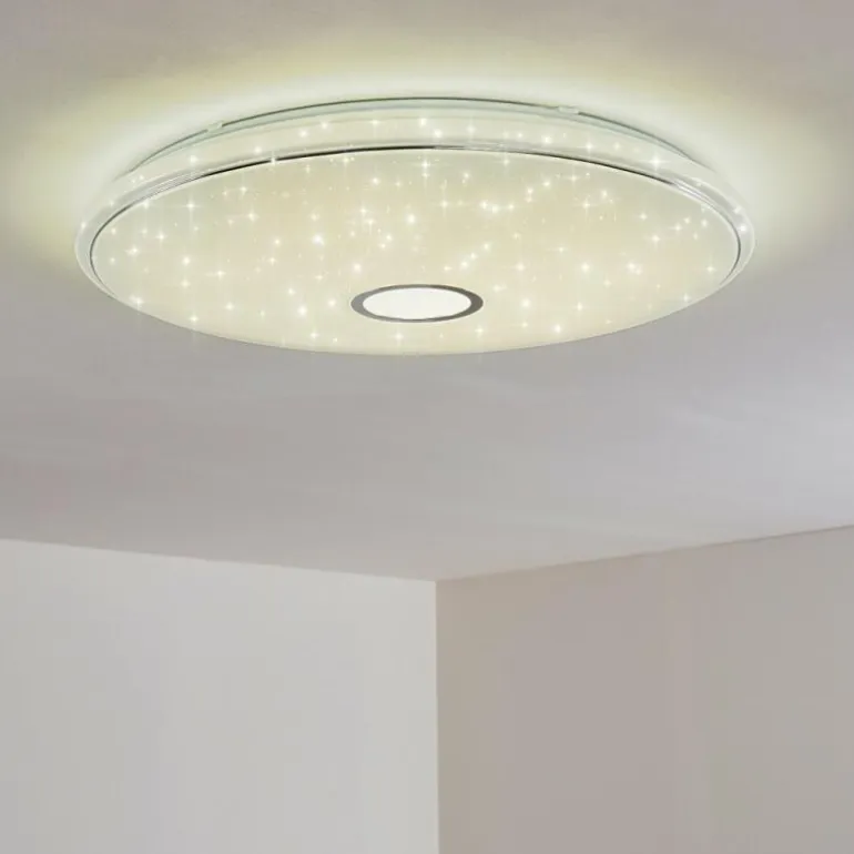 Plafonnier Cirque LED Chrome, 1 lumière, Télécommandes, Changeur de couleurs