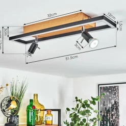 Plafonnier Deadwood LED Brun, Chrome, Couleur bois, 3 lumières