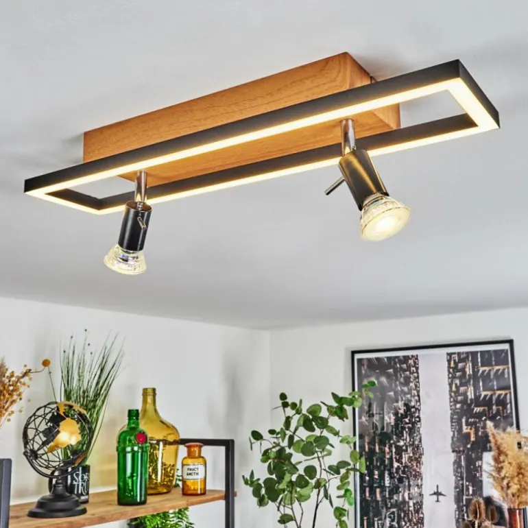 Plafonnier Deadwood LED Brun, Chrome, Couleur bois, 3 lumières