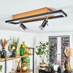 Plafonnier Deadwood LED Brun, Chrome, Couleur bois, 3 lumières