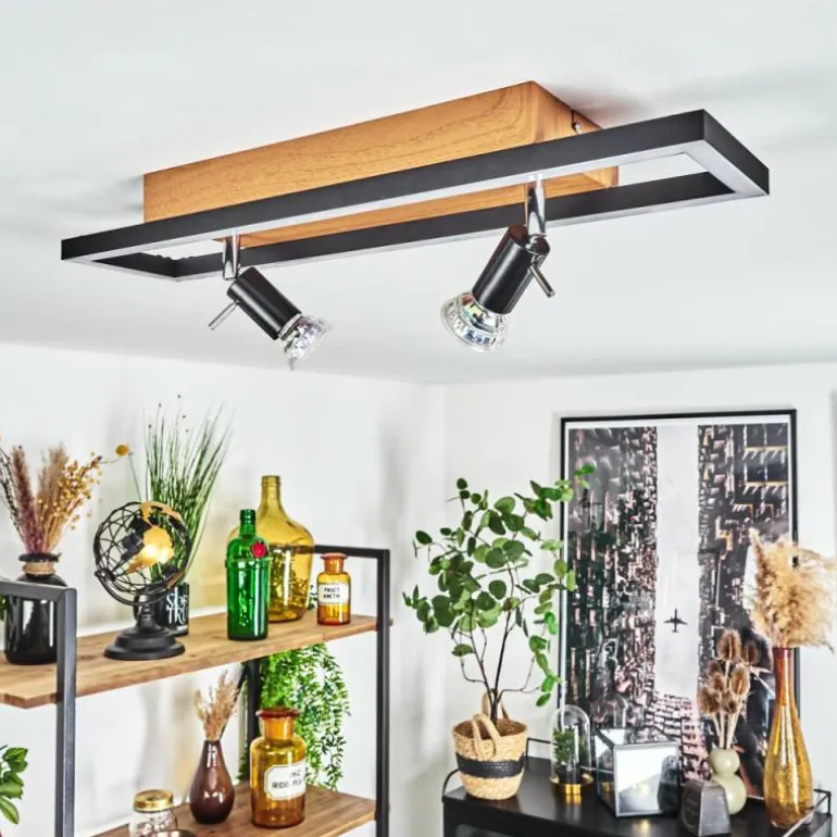 Plafonnier Deadwood LED Brun, Chrome, Couleur bois, 3 lumières