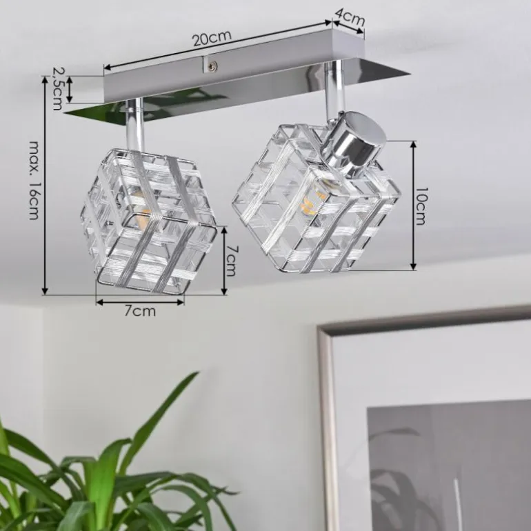 Plafonnier Desrue Chrome, Argenté, 2 lumières