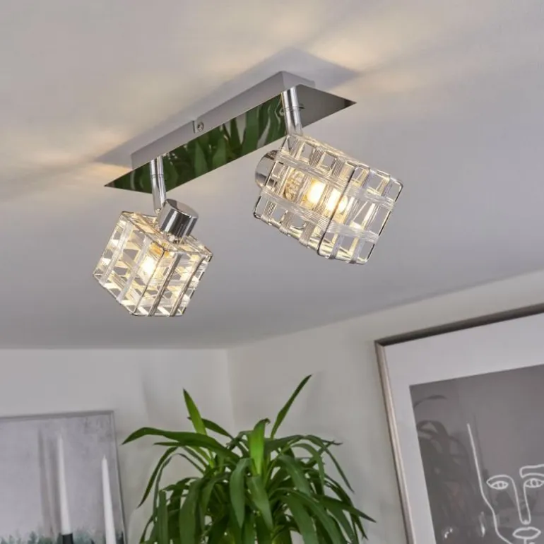 Plafonnier Desrue Chrome, Argenté, 2 lumières