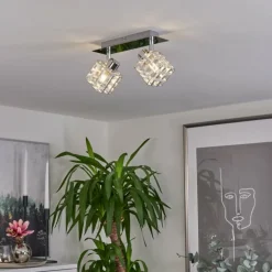 Plafonnier Desrue Chrome, Argenté, 2 lumières