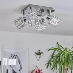 Plafonnier Desrue Chrome, Argenté, 4 lumières