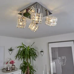 Plafonnier Desrue Chrome, Argenté, 4 lumières