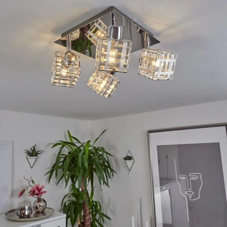 Plafonnier Desrue Chrome, Argenté, 4 lumières