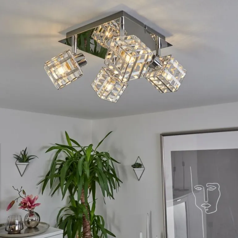 Plafonnier Desrue Chrome, Argenté, 4 lumières