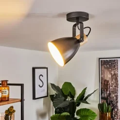 Plafonnier Elm Anthracite, Bois clair, 1 lumière