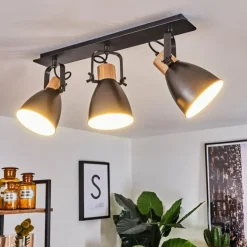 Plafonnier Elm Anthracite, Bois clair, 3 lumières