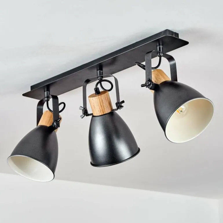 Plafonnier Elm Anthracite, Bois clair, 3 lumières