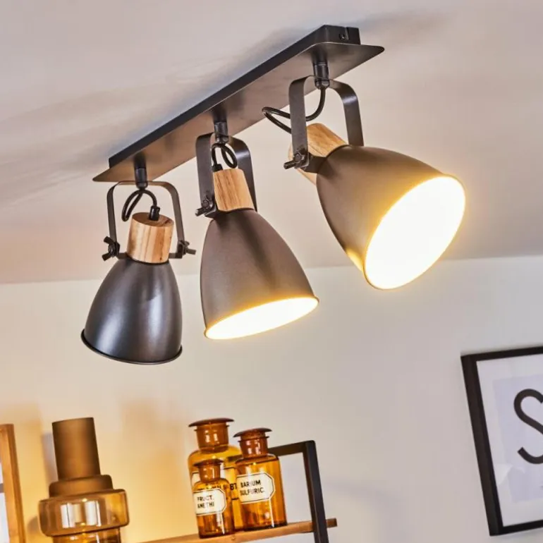Plafonnier Elm Anthracite, Bois clair, 3 lumières
