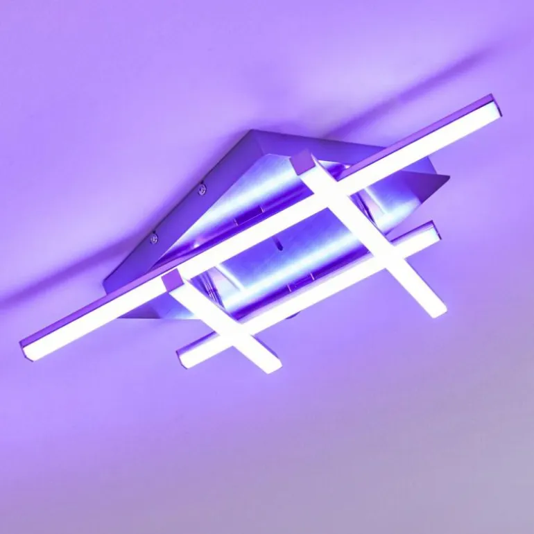 Plafonnier Eriz LED Nickel mat, 4 lumières, Télécommandes, Changeur de couleurs