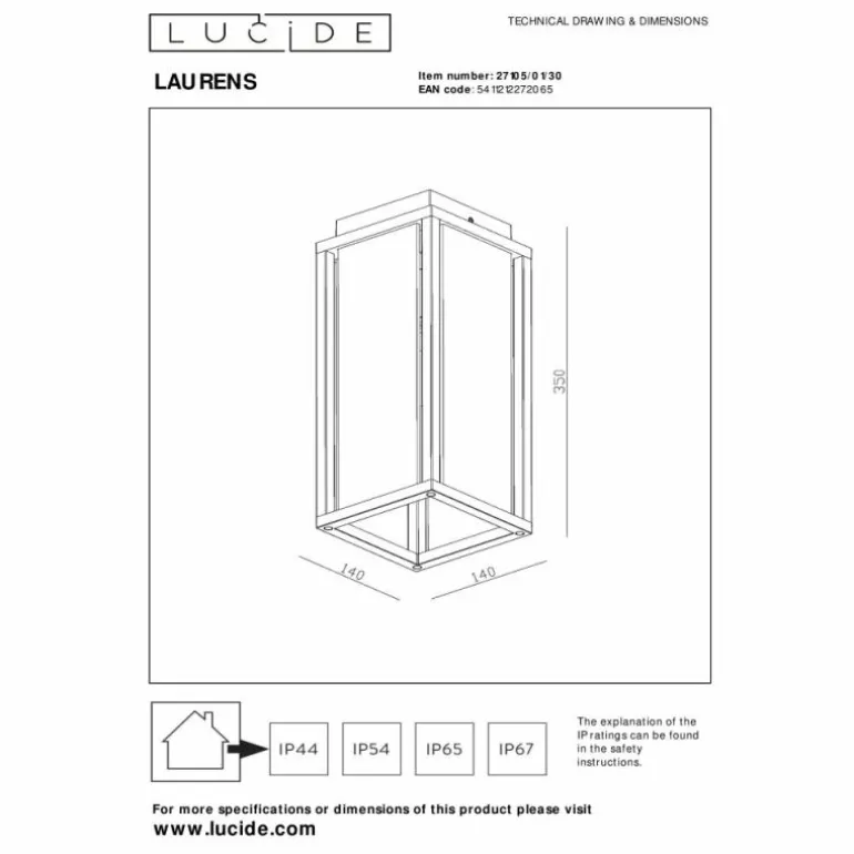 plafonnier extérieur Lucide LAURENS Noir, 1 lumière