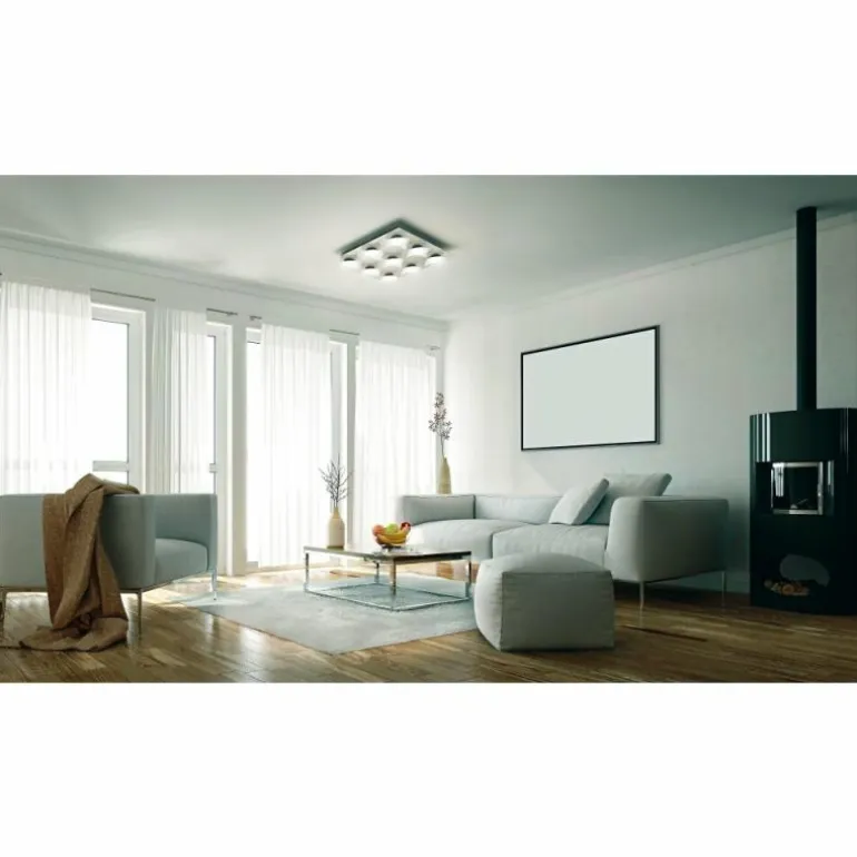Plafonnier Fabas Luce Desus LED Nickel mat, 9 lumières