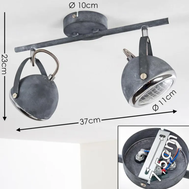 Plafonnier Foverup Chrome, Gris, 2 lumières