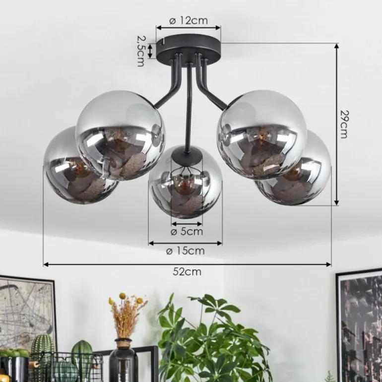 Plafonnier Gastor Noir, 5 lumières