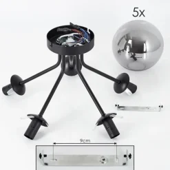 Plafonnier Gastor Noir, 5 lumières