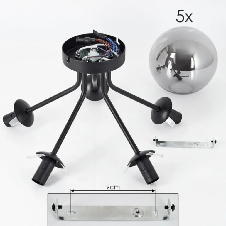 Plafonnier Gastor Noir, 5 lumières