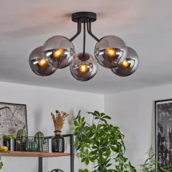Plafonnier Gastor Noir, 5 lumières