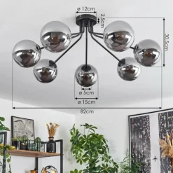 Plafonnier Gastor Noir, 7 lumières