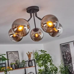 Plafonnier Gastor Noir, 5 lumières