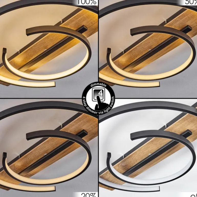 Plafonnier Gauvin LED Brun, Couleur bois, Noir, 1 lumière