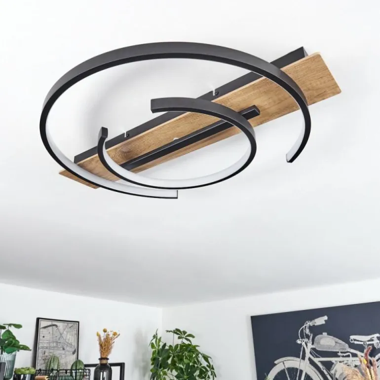 Plafonnier Gauvin LED Brun, Couleur bois, Noir, 1 lumière