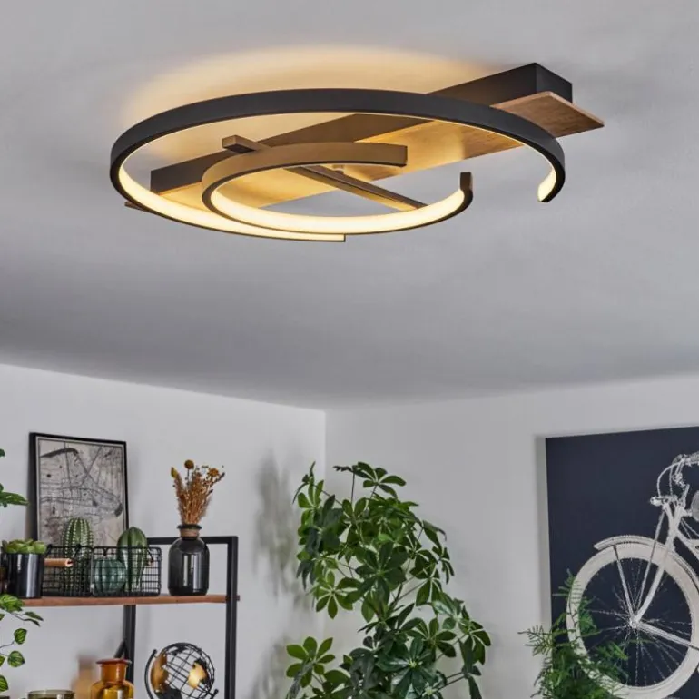 Plafonnier Gauvin LED Brun, Couleur bois, Noir, 1 lumière
