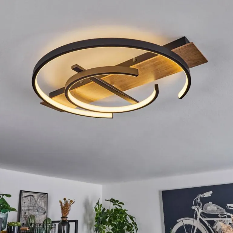 Plafonnier Gauvin LED Brun, Couleur bois, Noir, 1 lumière