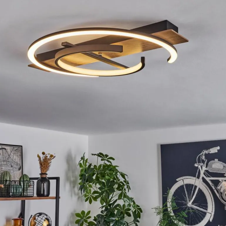 Plafonnier Gauvin LED Brun, Couleur bois, Noir, 1 lumière