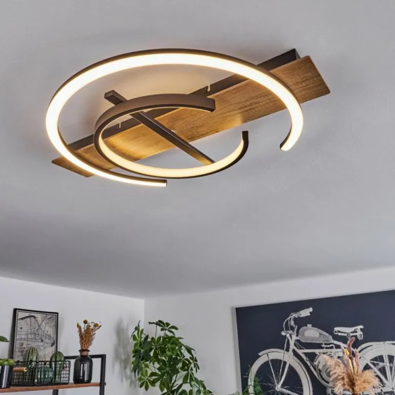 Plafonnier Gauvin LED Brun, Couleur bois, Noir, 1 lumière