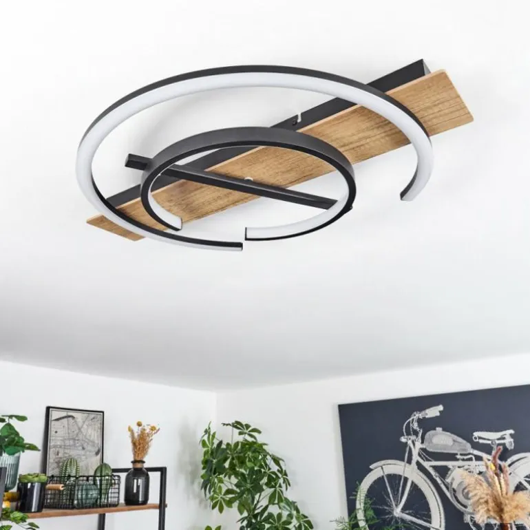 Plafonnier Gauvin LED Brun, Couleur bois, Noir, 1 lumière