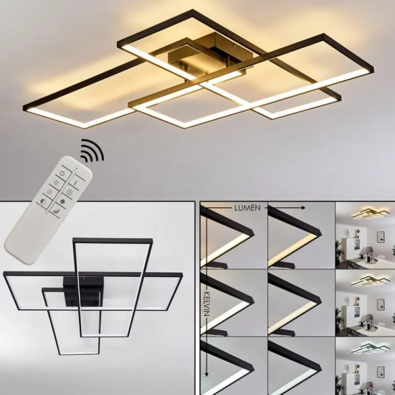 Plafonnier Ghana LED Noir, 1 lumière, Télécommandes