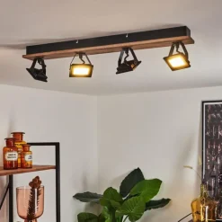 Plafonnier Giresta LED Bois foncé, Noir, 4 lumières