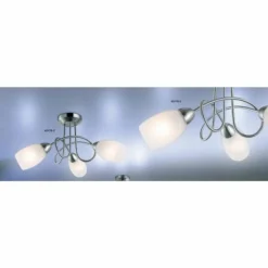 Plafonnier Globo MITIS Acier inoxydable, Nickel mat, Blanc, 3 lumières