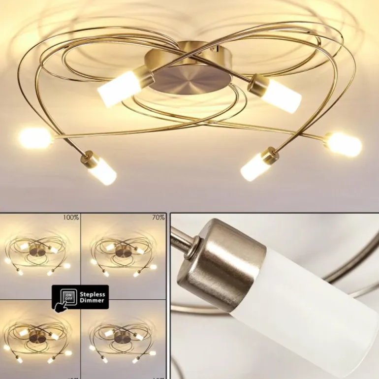 Plafonnier Gordola LED Acier brossé, 6 lumières