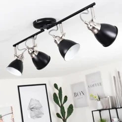 Plafonnier Gralingen Nickel mat, Noir, 4 lumières