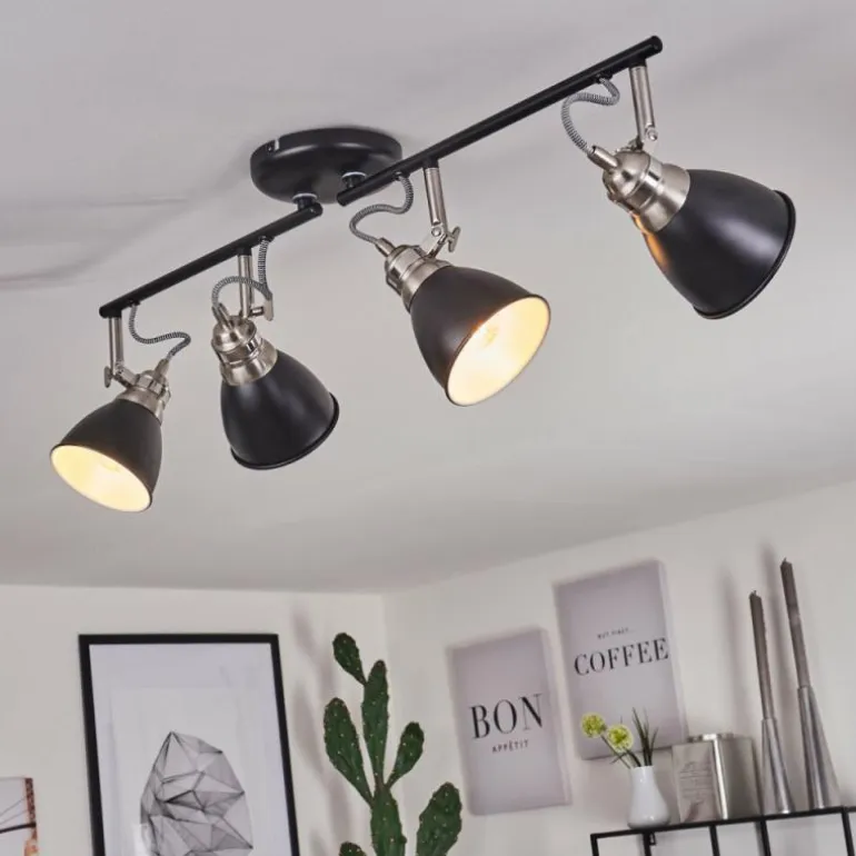 Plafonnier Gralingen Nickel mat, Noir, 4 lumières