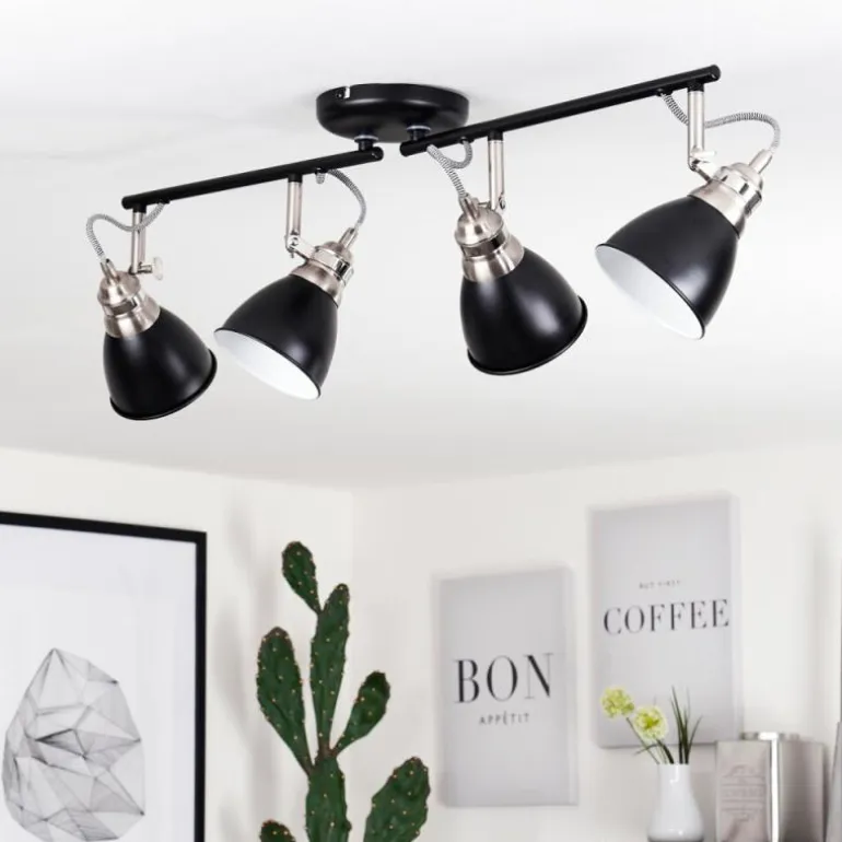 Plafonnier Gralingen Nickel mat, Noir, 4 lumières