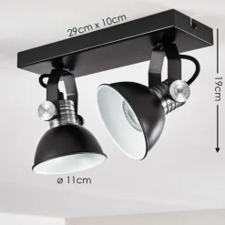Plafonnier Gudo Noir, Argenté, 2 lumières