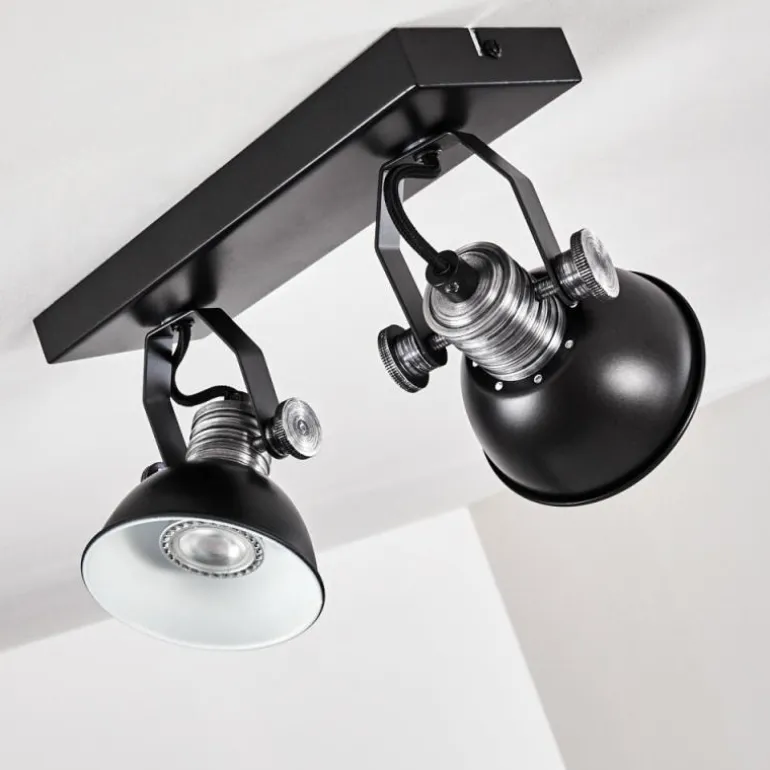 Plafonnier Gudo Noir, Argenté, 2 lumières