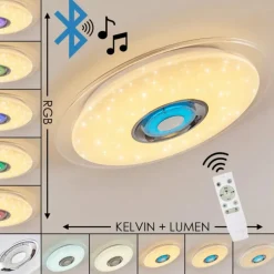 Plafonnier Haderup LED Chrome, Blanc, 1 lumière, Télécommandes, Changeur de couleurs