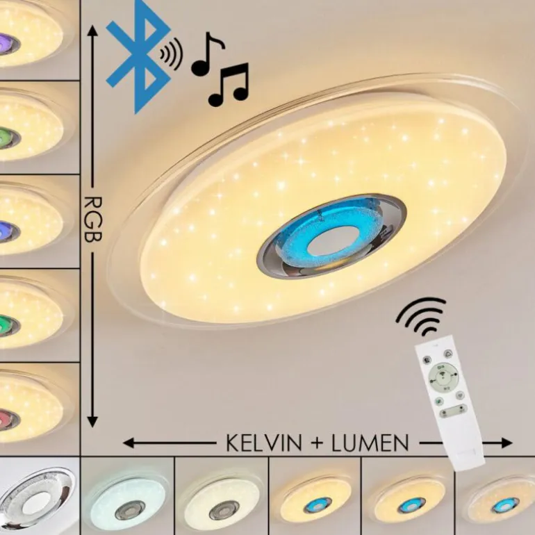 Plafonnier Haderup LED Chrome, Blanc, 1 lumière, Télécommandes, Changeur de couleurs