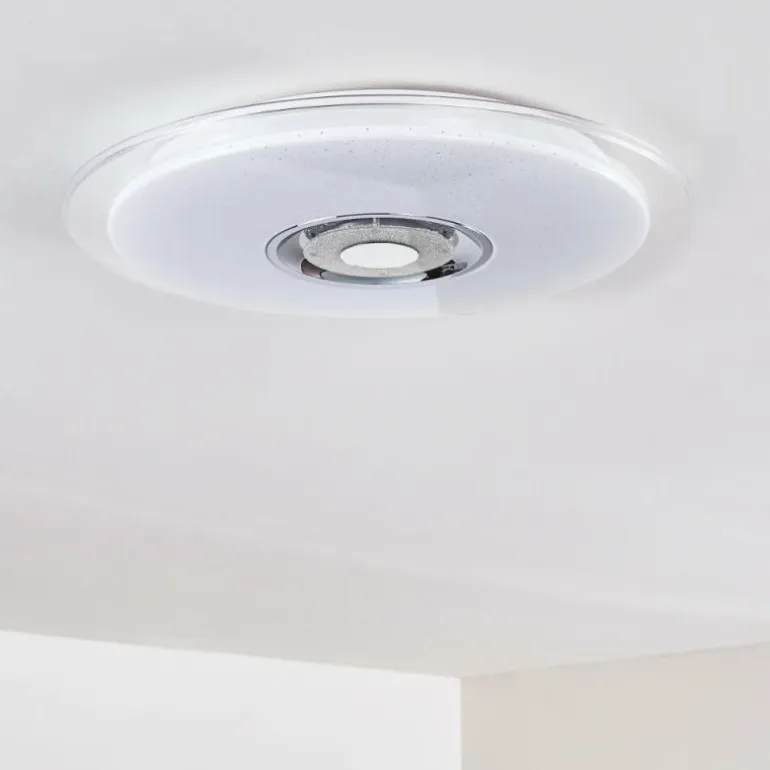 Plafonnier Haderup LED Chrome, Blanc, 1 lumière, Télécommandes, Changeur de couleurs