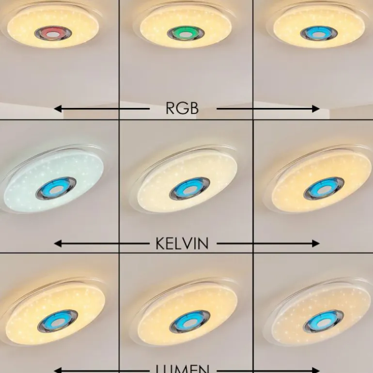 Plafonnier Haderup LED Chrome, Blanc, 1 lumière, Télécommandes, Changeur de couleurs
