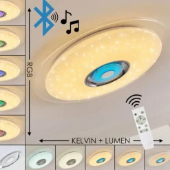 Plafonnier Haderup LED Chrome, Blanc, 1 lumière, Télécommandes