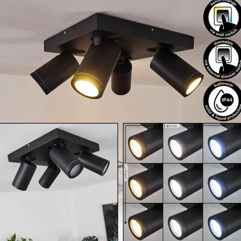 Plafonnier Hakamken LED Noir, 4 lumières