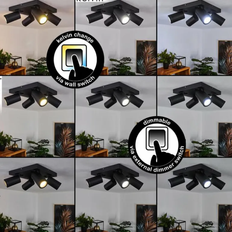 Plafonnier Hakamken LED Noir, 4 lumières